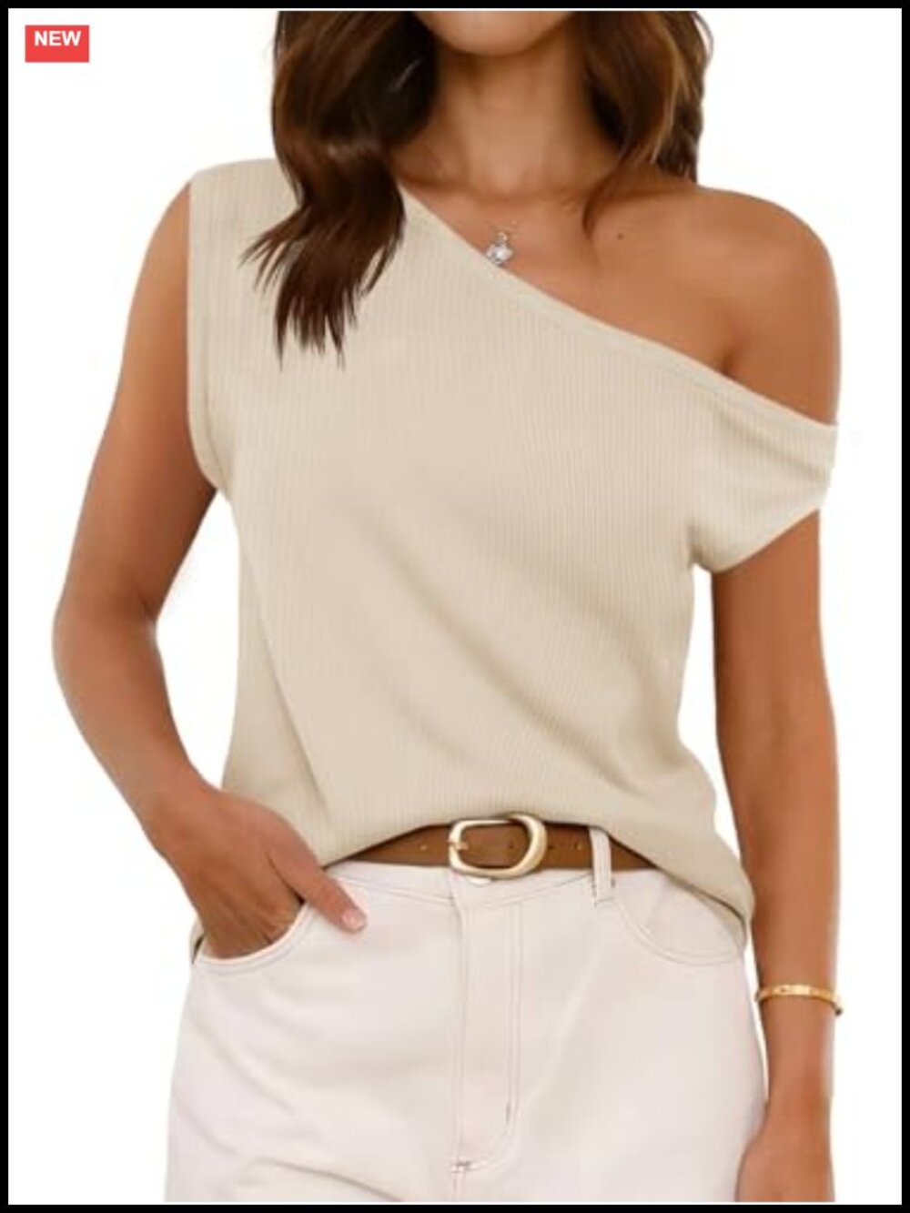 Off Shoulder Ribbed Knit Sleeveless Tank Top Women's Casual